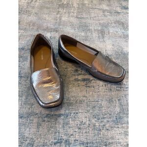 Easy Spirit Silver Abide Leather Casual Flat Loafer Size 6.5WW